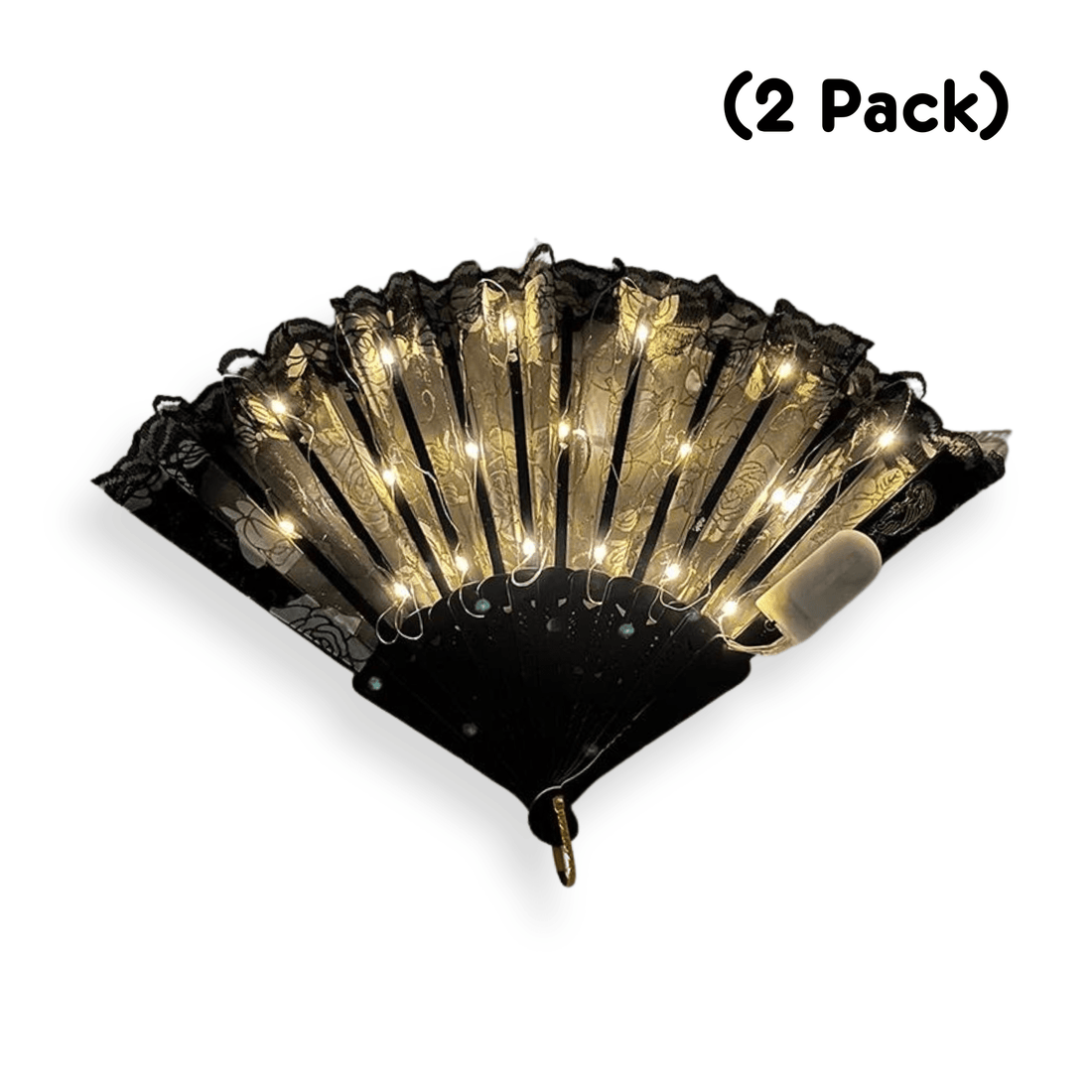 Rave Essentials Co. Black (2 Pack) Mini LED Lace Fan