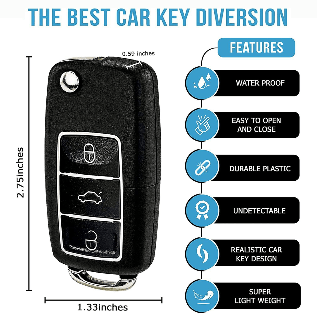 Rave-Essentials Co. Black + Waterproof Sealed Secret Stash Disguised Car Key